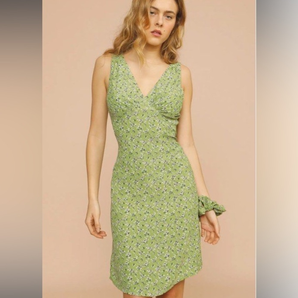 Rouje Green Sheath V-Neck Mini Dress